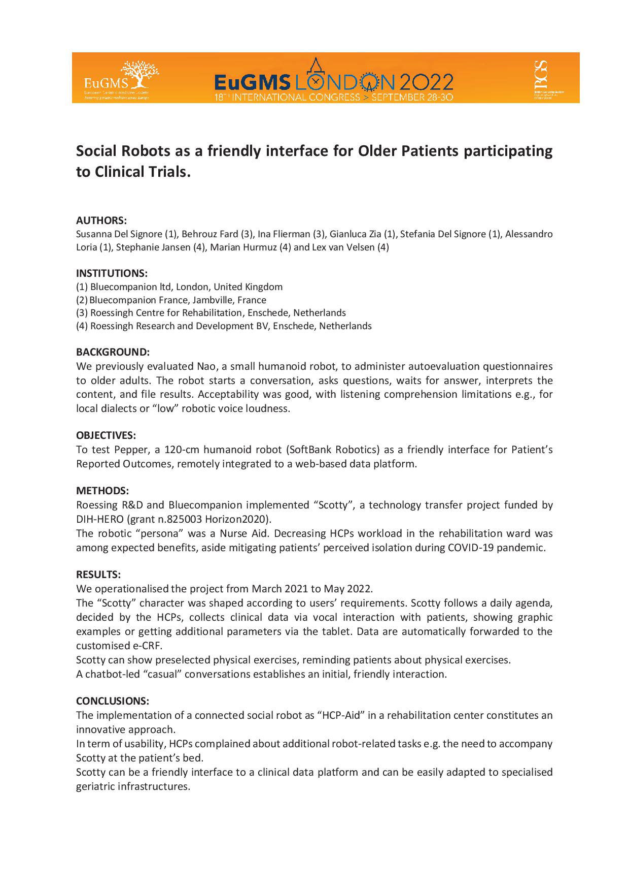 Abstract — social robots study, EUGMS 2022